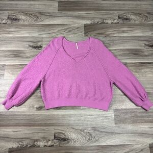 Free People Found My Friend Boucle V-Neck Pullover Sweater in Orchid Size Large